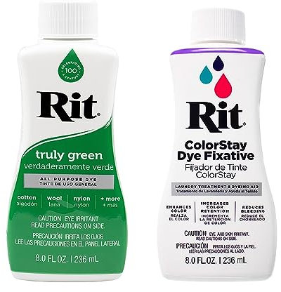 Rit Dye – 237 ml, flüssige Stofffarbe für Kleidung, Dekor und Handwerk – Truly Green mit Farbfixiermittel