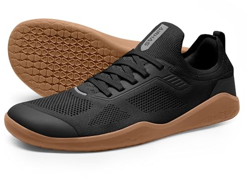 AIRHAS Men's Barefoot Shoes Zero Drop Anatomical Toe Box Minimalist Sneakers for Gym Workout Walking (Black/Gum,10.5)