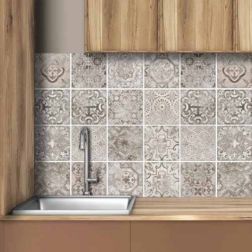 AREDE 32 Pz Adesivi per Piastrelle Bagno e Cucina 15 x 15 cm Autoadesivo Decorazione Adesivo murale in PVC Impermeabile Adesivi Parete mattonelle mosaico stile / T1015
