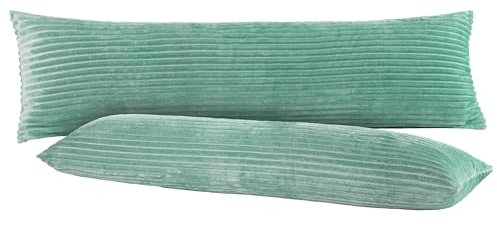 BaSaTex Winter Plüsch Seitenschläfer Kissenbezüge Kissenhüllen | 2er Pack 40x145 | Cashmere-Touch Coral Fleece,Rip-Cord“ | Schwangerschaftskissen Stillkissen | Reißverschluss | Salbei