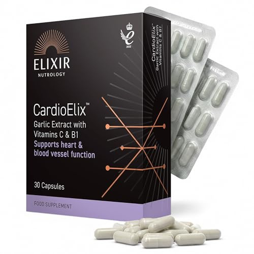 Garlic Extract Capsules for Heart Health | with Vitamin C & Vitamin B1 | Supports Normal Heart & Blood Vessel Function | Deodorised High Strength Garlic 20:1 Extract | Vegan | 30 Capsules | UK Made