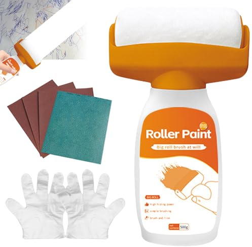 LYPPUL Wandfarbe Ausbessern Weiß, 500g Wandreparatur RollbüRste, Wand Reparatur Rollbürste mit Wandreparaturpaste, Wandreparatur-Rollenfarbe, Wand Reparatur Creme für Kratzer,Flecken,Risse