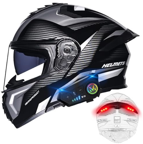 BYGMWEP Bluetooth Casco Modulare per Moto con Luce di Coda, Casco da Moto a Doppia Visiera Integrati Omologato ECE, con Doppio Altoparlante e Microfono, per Adulti Uomini e Donne M~XXXL
