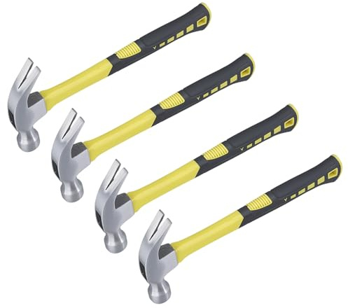 SOUJAP 4 PCS 16oz Claw Hammer, Carbon Steel Nail Hammer for Carpenters Electricians Home Repairs
