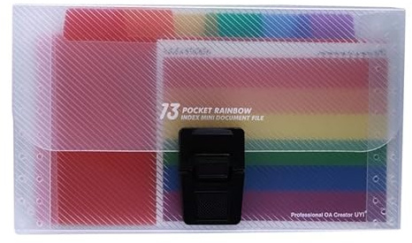A6 Rainbow Expanding File Organiser, 13 Pocket Document Folder with Index Stickers & Snap Closure