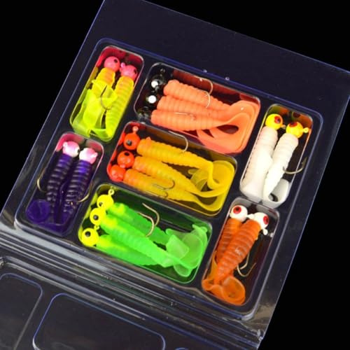 Set completo di ami da pesca e larve morbide con esche realistiche in silicone per una maggiore frequenza di morso dei pesci (17 pezzi)