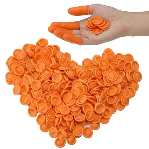 AceFun 100 protectores de dedos desechables antiestáticos medianos con punta de goma que protege el apósito seco y limpio, fundas protectoras para dedos de cuna de huellas dactilares, color naranja