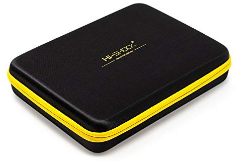 HiShock 3D Glasses Case/Hardcase Quad-Case per quattro occhiali. Scatola rigida con cerniera e scomparto per accessori | incl. 4X panni in microfibra | 32 x 24 x 7 cm | nero