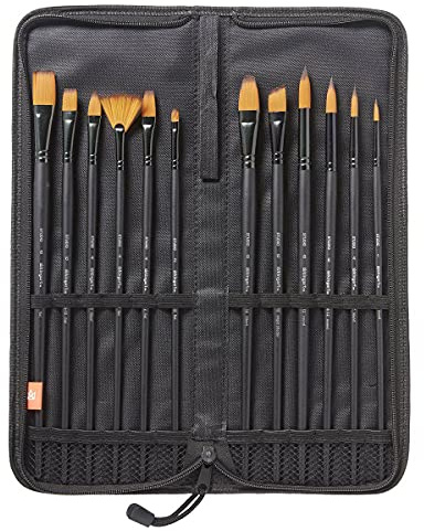 KINGART 12-Piece Paint Brushes Set, Wooden Handles Brushes with Canvas Brush Case, Professional for Oil, Acrylic and Watercolor Painting, Great for Easel & Canvas Art
