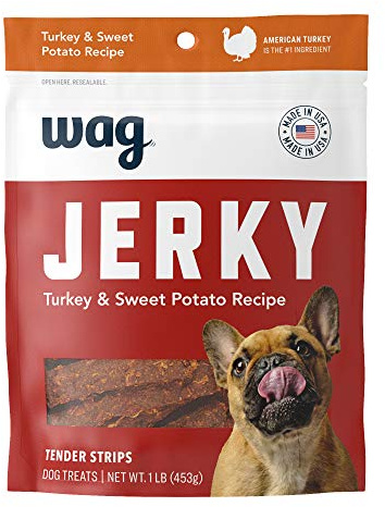 Amazon Brand - Wag Soft & Tender American Jerky Dog Treats – Turkey & Sweet Potato, 16 Ounce (Pack of 1)