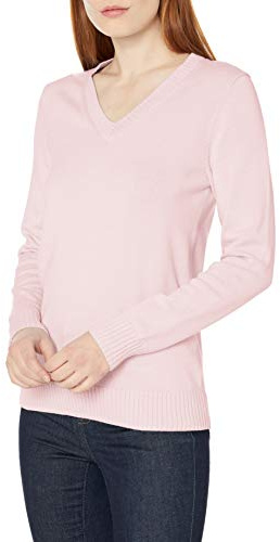 Amazon Essentials Maglione da Donna 100% Cotone a Maniche Lunghe con Scollo a V, Rosa Chiaro, M