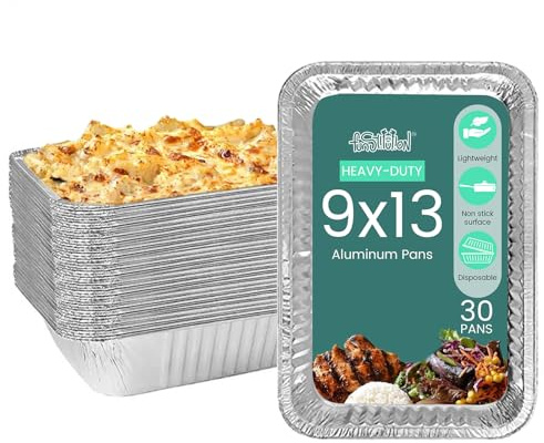 FUNSTITUTION Aluminum Foil Pans 9x13 (30 Pack) - Disposable Aluminum Baking Pans With High Heat Conductivity For Grilling, Cooking, Storing, Prepping
