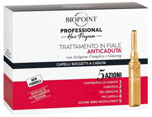 Biopoint Professional Hair Program Trattamento Fiale Anticaduta, Arricchite con Ginseng e un blend di Cellule Staminali Vegetali per capelli soggetti a caduta, 10 Fiale da 7 ml