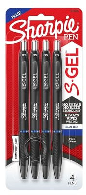 Sharpie S-Gel Gelschreiber, einziehbar, 0,5 mm feine Spitze, blaue Tinte, 4 Stück