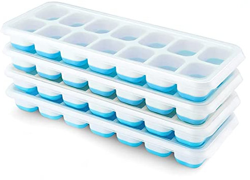 Eiswürfelform, Airabc 4er Pack Eiswürfelform Silikon Mit Deckelm, Platzsparend und stapelbar Ice Tray Ice Cube, LFGB Zertifiziert und BPA Frei Quadratische Eiswürfelschalen einfach Herauszunehmen