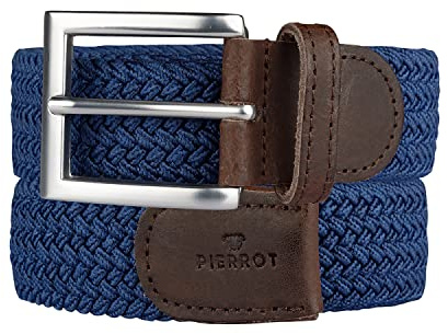 PIERROT Cinturón Elástico y Trenzado para Hombres - Cinturones de Tejido Elástico para todas las tallas - Hebilla de Acero Libre de Níquel y Acabados en Cuero - Fabricación Artesanal