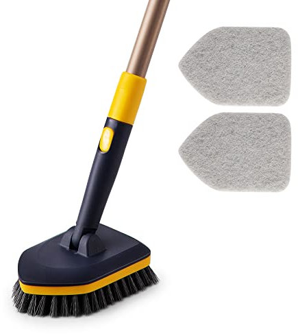 Yocada Tub Tile Scrubber Brush 2 in 1 Reinigungsbürste 58 Zoll Verstellbare Teleskopstange Steife Borsten Scheuerschwämme für die Reinigung Badezimmer Küche WC Wand Wanne Fliesen Spüle NonScratch Grey