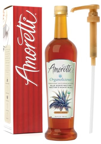 Amoretti - Premium Organic Amber Blue Agave Nectar (750 ml), with Pump for Flavoring Coffees, Cocktails, Iced Teas, Ice Cream, Marinades, Preservative Free, Non-GMO, Vegan, Gluten Free, Shelf Stable