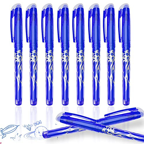 Radierbarer Kugelschreiber, 8 Stück Blau Radiergummi Stift, 0.5mm Nachfüllbarer Radierstift, Tintenroller Radierbar, Gelschreiber Radierbar, Friction Stifte, Gelstifte Set für (8 blaue Stifte)