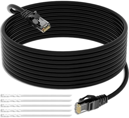 Mygatti 30M CAT5E Ethernet Netzwerkkabel,wasserdichtes UTP LAN und Patchkabel für den Außenbereich,direkt verlegbar,RJ45,24AWG,1.0 Gbit/s,350 MHz,CCA,UTP,mit 25 Kabelbindern