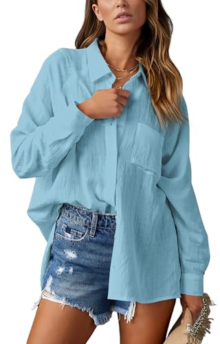 NONSAR Chemisier élégant pour Femme - Col en V - Manches Longues - Décontracté - Tendance - Tunique élégante - avec Poche