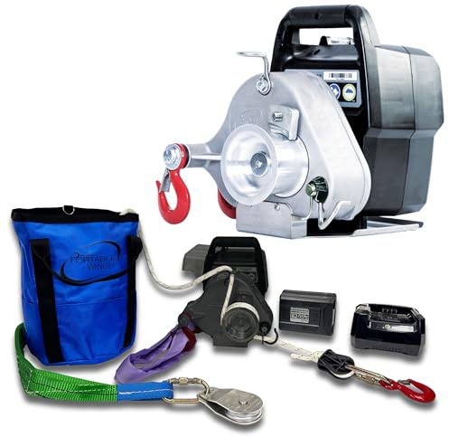 Portable Winch PCW3000-Li-A Battery-Powered Capstan Winch with Accessories - 2,200 lbs Pulling Capacity Winch, Lithium-Ion 80/82 V Batteries Powered, for Hunting, Logging, and Towing