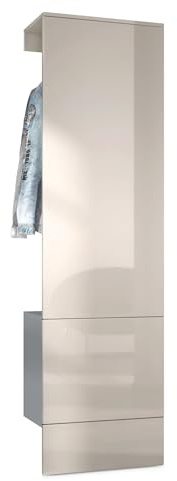 Vladon Carlton Hallway Set 5, Set di contenitori per corridoi con 1 Pannello Appendiabiti con Anta incorporata e 1 Asta Appendiabiti, Antracite Opaco/Grigio Sabbia Lucido (52 x 193 x 35 cm)