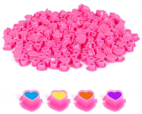 YLRONGTIAN Capuchons d'encre de tatouage en forme de cœur avec base - 200 pièces - Support de pigment jetable - En plastique transparent - Accessoires de tatouage - Rose