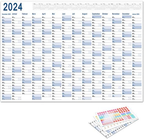 Wandkalender 2024, Ganzjahreskalender eine Seite, Jahreskalender auf einen Blick, Wandkalender 2024, Volljahreskalender, 365 Tagekalender, großer Posterkalender für akademische Arbeit, Heimschule
