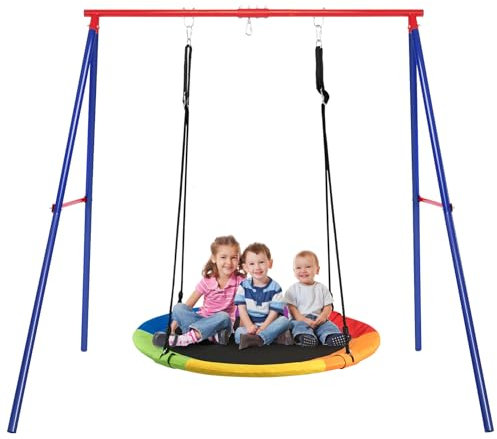 GOPLUS Schaukelgestell Outdoor, Schaukelgerüst aus Metall bis 200kg belastbar, Schaukelständer für Nestschaukel Kinderschaukel, Schaukel Gestell für Garten Hof Terrasse, 194 x 184 x 180 cm (Rot)