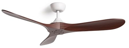 TECHBREY - Ventilador de Techo Silencioso 132cm | Motor DC Bajo Consumo | 6 Velocidades | Mando a Distancia | Uso Interior y Exterior | Modo Verano-Invierno, Madera Blanca, Sin Luz