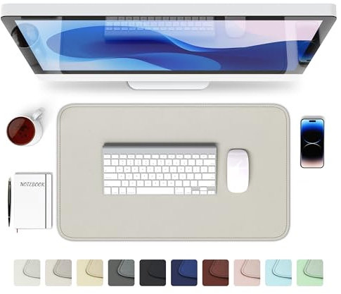 GOMIN Schreibtischunterlage 60x35cm - PU Leder Mauspad Wasserfest & Rutschfest - Laptop Tischunterlage Groß - Leicht zu reinigende Schreibunterlage - Mousepad XXL für Büro und Home-Office - Grau