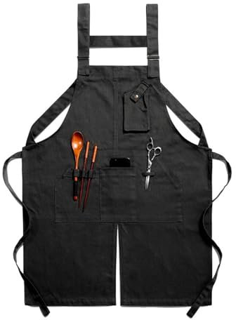 CBBEONRN Delantales De Cocina Pierna Partida Delantal De Barbacoa con Bolsillos Delantale para Mujeres Hombres para Jardinería Restaurante Barbacoa Hornear Black,One Size