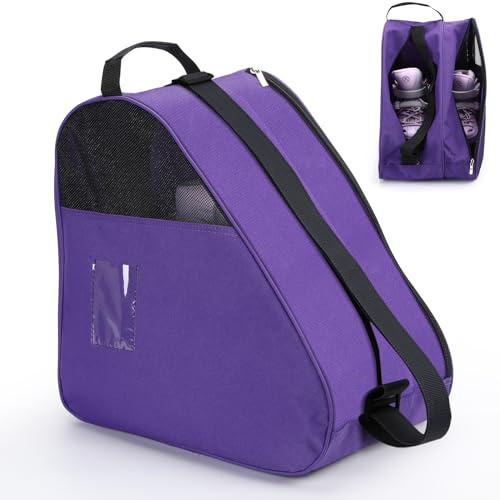 Bolsa de transporte transpirable para patinaje sobre hielo, en línea o patines en línea, con asa superior y asa superior, bolsa de almacenamiento gruesa para mujeres, hombres, adultos y niños (Purple)