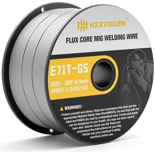 H HZXVOGEN 0.9mm E71T-GS - Alambre de soldadura MIG de núcleo de fundente sin gas de 0.035 pulgadas para acero, carrete de 2.2 libras hilo de soldar sin gas