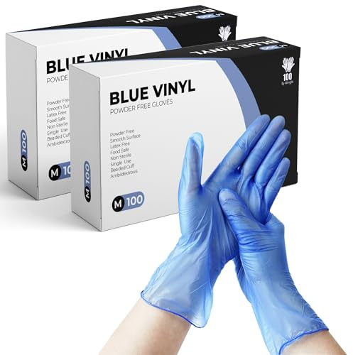 eatasty Guanti usa e getta, taglia M, confezione da 200, guanti in vinile blu, senza polvere, senza lattice, vestibilità comoda, adatti per manipolazione degli alimenti, pulizia, parrucchieri e uso