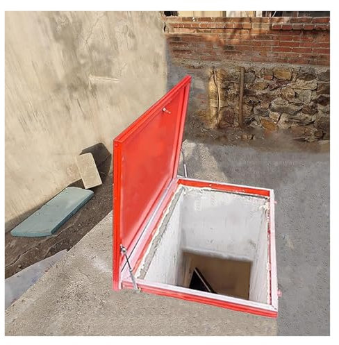 Couvercles d'accès d'urgence rectangulaires en métal robuste pour fenêtre de toit de grenier – Résistante aux intempéries – Pour trou d'homme/cave – Pour l'industrie et l'école – Rouge