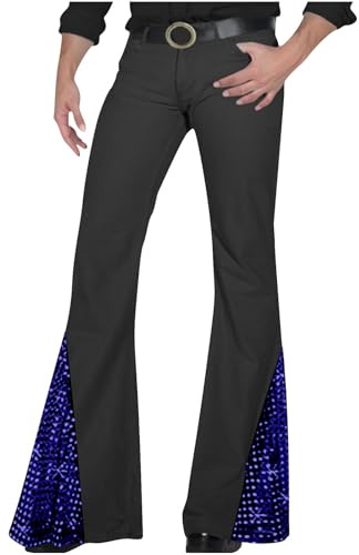 RUMAOZIA Pantalon à revers pour homme Pantalon évasé pour homme Paillettes Pantalon disco années 80 Tenue années 70 Carnaval Déguisements pour homme Costume hippie pour homme Costume de carnaval pour