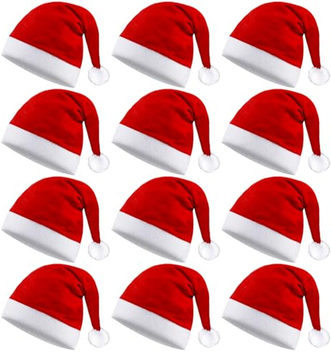 XIMISHOP 12 Stück Weihnachtsmützen Erwachsene,Nikolausmütze Weihnachtsmann Klassischer Santa Mütze Weihnachtself Weihnachts Rotmütze Damen Herren Kinder Familie Für Weihnachten Weihnachtsfeier Innen