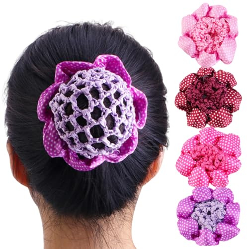 EJRUP Retine Per Capelli Chignon 4 supporti capelli in rete per acconciature a chignon per giovani ballerine di balletto (viola, rosa, bordeaux, fucsia)