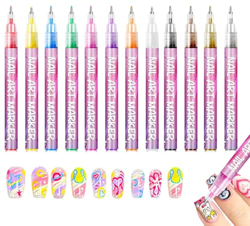 Färger nagellack märkpennor, 12 färger 3D nagellackspenna set, gör-det-själv linje nagelkonst, nagellack pennor för naglar rita, målning, liner, pensel