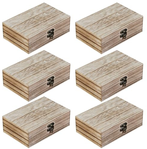 Sixfolo 6 Pezzi Piccole Scatole in Legno 15x10x5cm Cassette Legno Vintage con Coperchio Scrigno Legno Portaoggetti Rettangolare per Decorazione Fai da te e Gioielli Conservazione