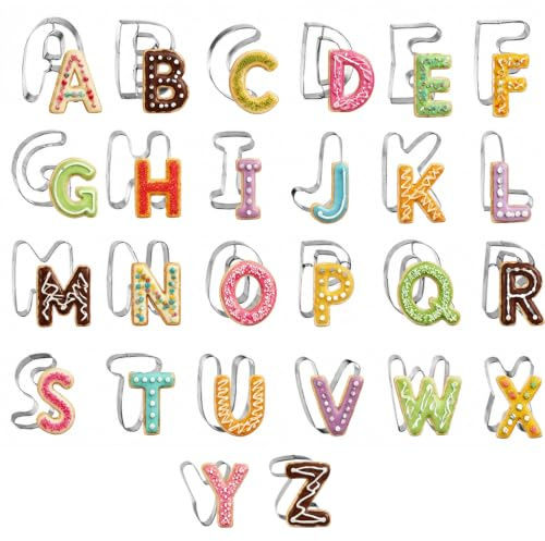 Velicber 26 moldes con letras de acero inoxidable, 7,3 cm, A-Z, color plateado