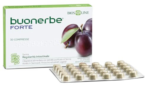 BIOS LINE Buonerbe Forte Compresse, Integratore Alimentare, Favorisce la Regolarità Intestinale e Risveglia Intestino Pigro, Senza Glutine e Adatto a Vegani (30 unità (Confezione da 1))