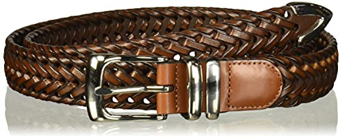 Perry Ellis Men's Portfolio Braided Leather Belt, Luggage, 44