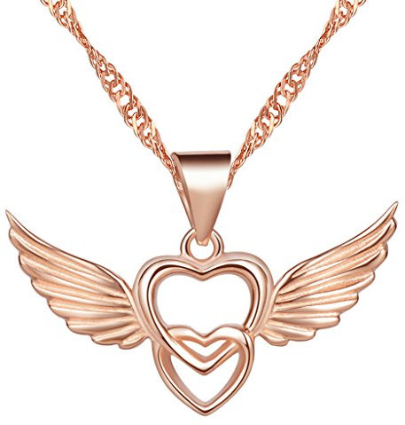 Yumilok Anhänger Halskette aus reinem Silber 925, doppelte Liebesherzen und der liebenswerte Flügel, für Damen und Mädchen für die Hochzeit, Sterling Silber, Ohne Stein