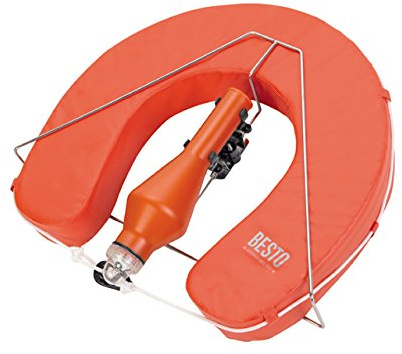 Hufeisen Rettungsring orange mit Blitzboje in Halterung