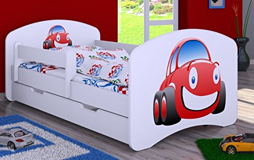HB - Cuna infantil con colchón y caja de cama (140 x 70 cm, con cajón, carro blanco)
