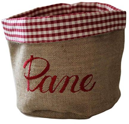 RICAMI FIORENTINI CESTINO PORTA PANE IN COTONE E JUTA, CON RICAMO. PRODOTTO ARTIGIANALE TOSCANO DI ALTA QUALITA' (rosso)