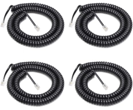 Uvital Telephone Phone Handset Cable Cord, Coiled Length 1.2 to 8.5 Feet Uncoiled Landline Phone Handset Cable Cord RJ9/RJ10/RJ22 4P4C(Black,4 PCS)